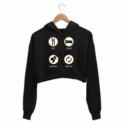 The Banyan Tee Crop Hoodies Printed Crop Hoodie - Eat, Sleep, Guitar, Repeat