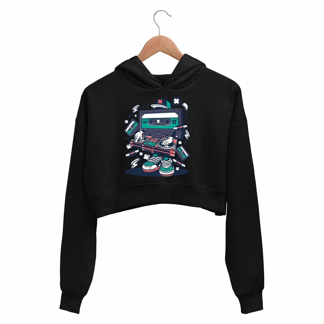 The Banyan Tee Crop Hoodies Printed Crop Hoodie - Cassette DJ Cartoon 1 The Banyan Tee Crop Hoodies Printed Crop Hoodie - Cassette DJ Cartoon