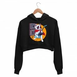 The Banyan Tee Printed Crop Hoodie - Guitarist Cat