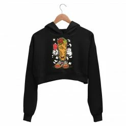 The Banyan Tee Printed Crop Hoodie - Kebab Cartoon Character