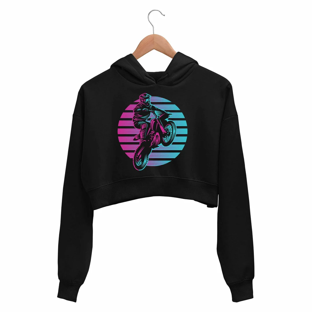 The Banyan Tee Printed Crop Hoodie - Retro Motocrosser 1 The Banyan Tee Printed Crop Hoodie - Retro Motocrosser
