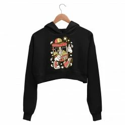 The Banyan Tee Printed Crop Hoodie - Corn Machine Cartoon
