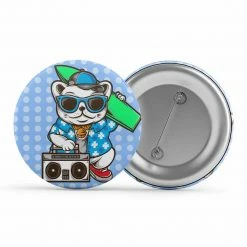 The Banyan Tee Badge - Surfing Cat With Boombox