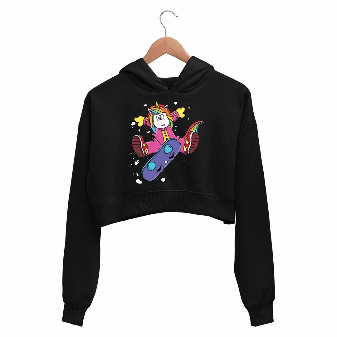 The Banyan Tee Crop Hoodies Printed Crop Hoodie - Unicorn Surfer 1 The Banyan Tee Crop Hoodies Printed Crop Hoodie - Unicorn Surfer
